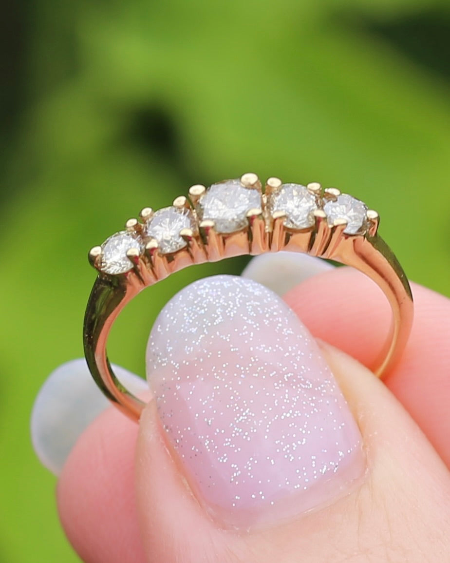 ON HOLD Five Stone Champagne Diamond Ring, 14ct Yellow Gold, size S1/2 or 9.25, 2.6g, with valuation