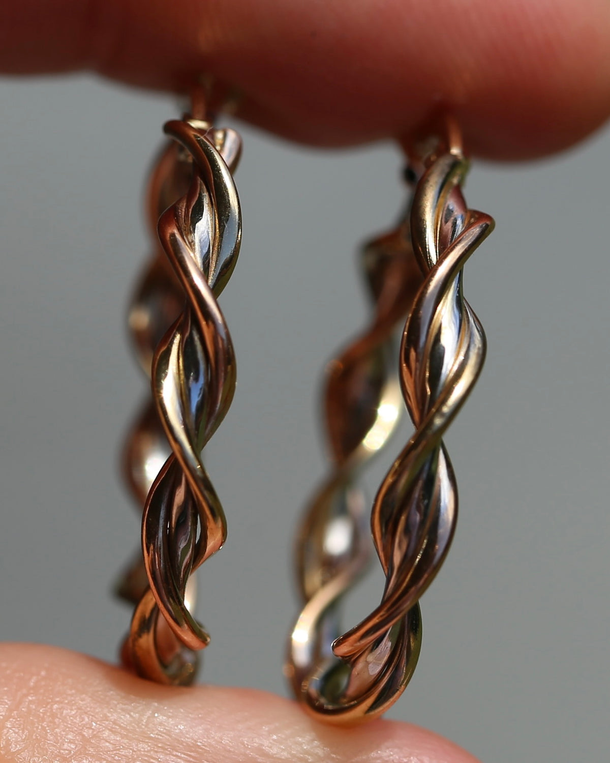 Tri-Colour Gold Twisted Hoop Earrings, 9ct Rose, Yellow and White Gold, 27.75mm, 2.73g