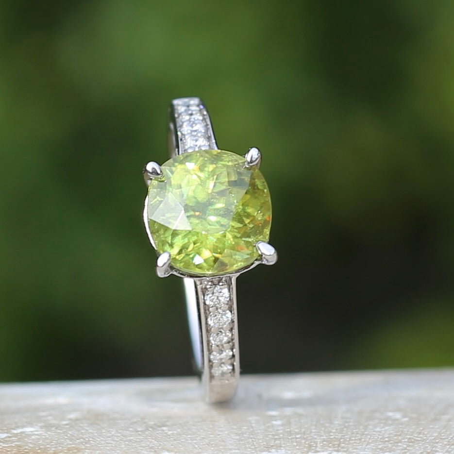 4.11ct Green Zircon and Diamond Ring, 14ct White Gold, size N1/2 or 7, with valuation