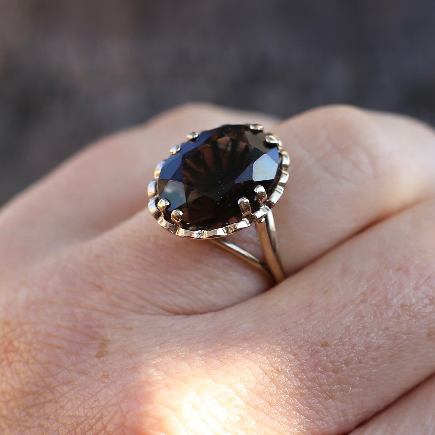 Gorgeous 1973 7.5ct Smoky Quartz Cocktail Ring, size N or 6.75