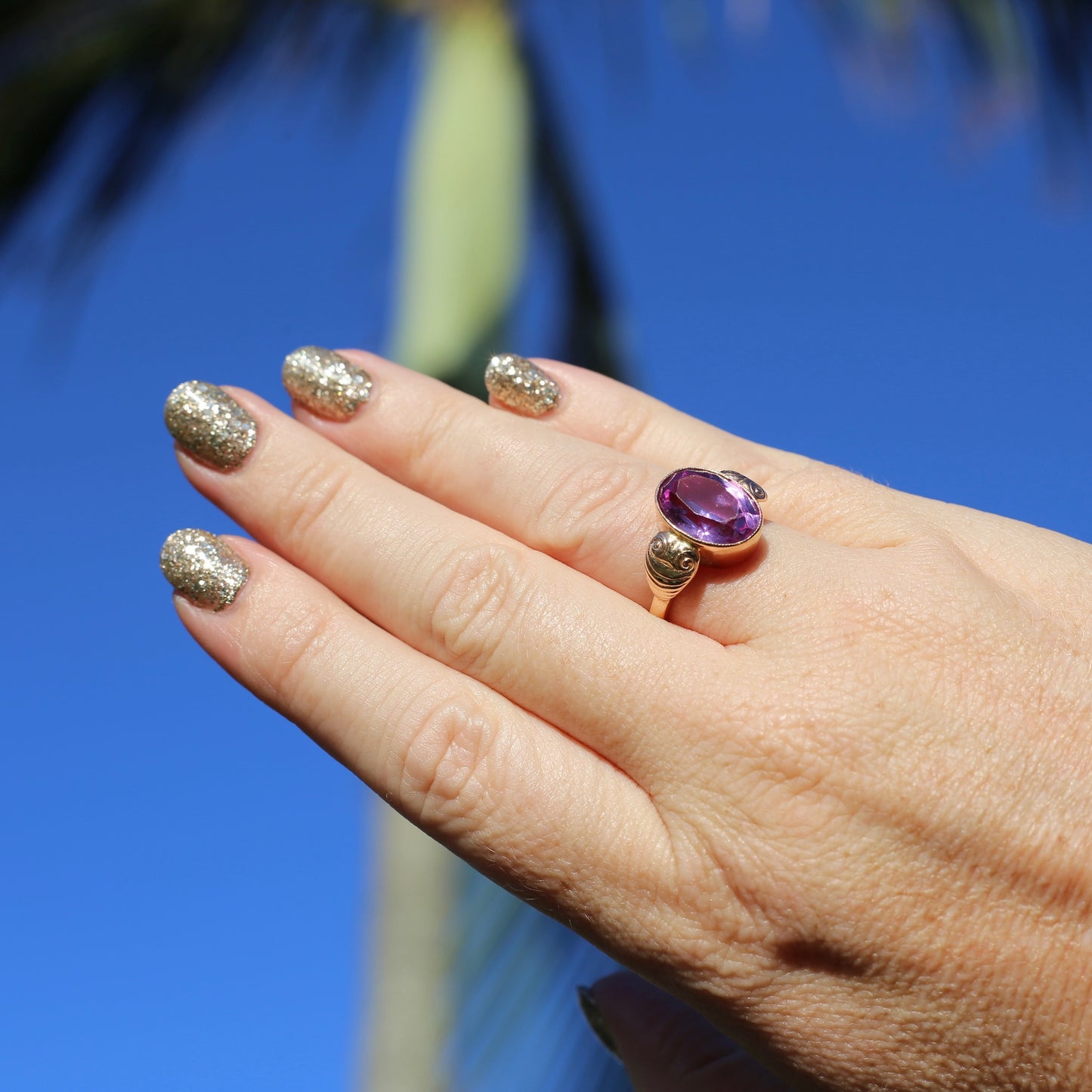 7ct Colour Change Sapphire Russian Cocktail Ring 1960s-1970s, 14ct Rose Gold, size Q or 8.25