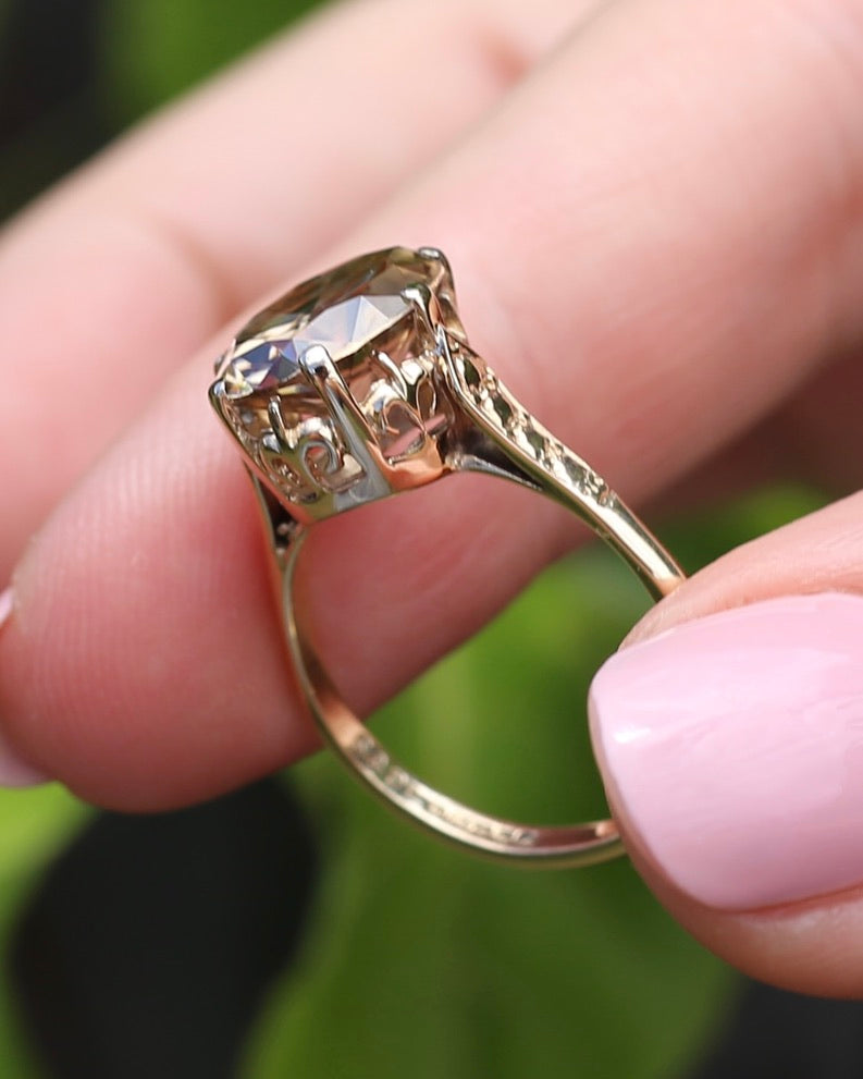 5.68ct Oval Natural Australian Zircon, In 1973 Birmingham Made Ring, 9ct Yellow Gold, size O1/2 or 7.5, 3.41g