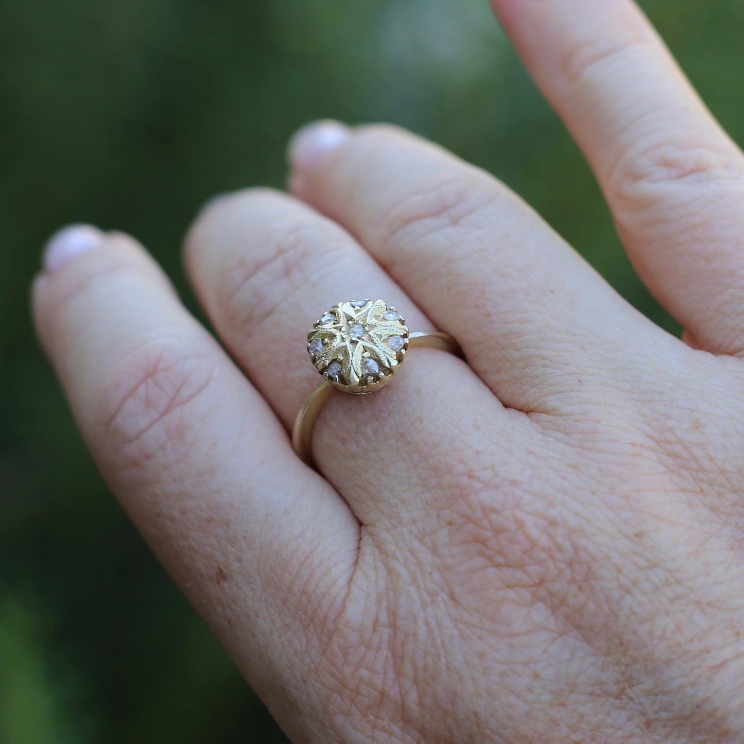 Rustic Handmade Likely Victorian Rose and Table Cut Diamond & Quartz Ring, approx 12ct Yellow Gold, size T or 9.5