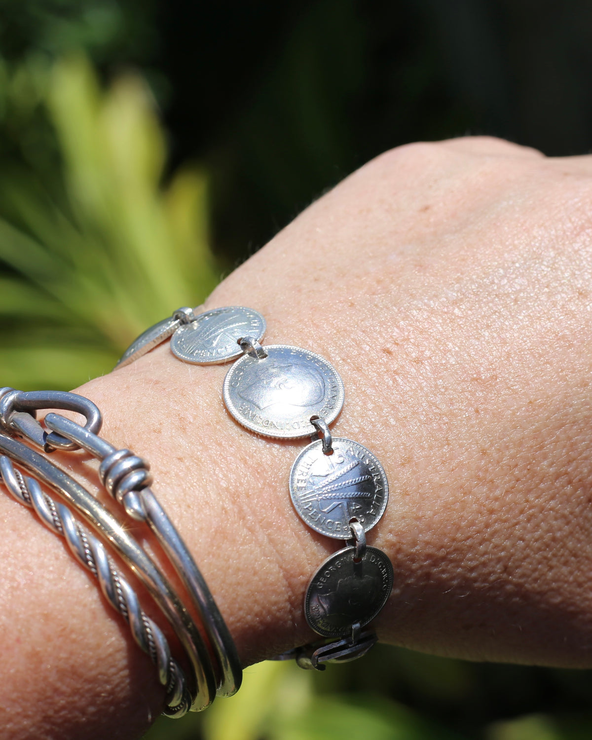 WWII Lucky Sixpence and Threepence Bracelet - coins 1938, 1942, 1943, 1944, 92.5% silver, 17.5cm or just under 7 inches, 19.83g