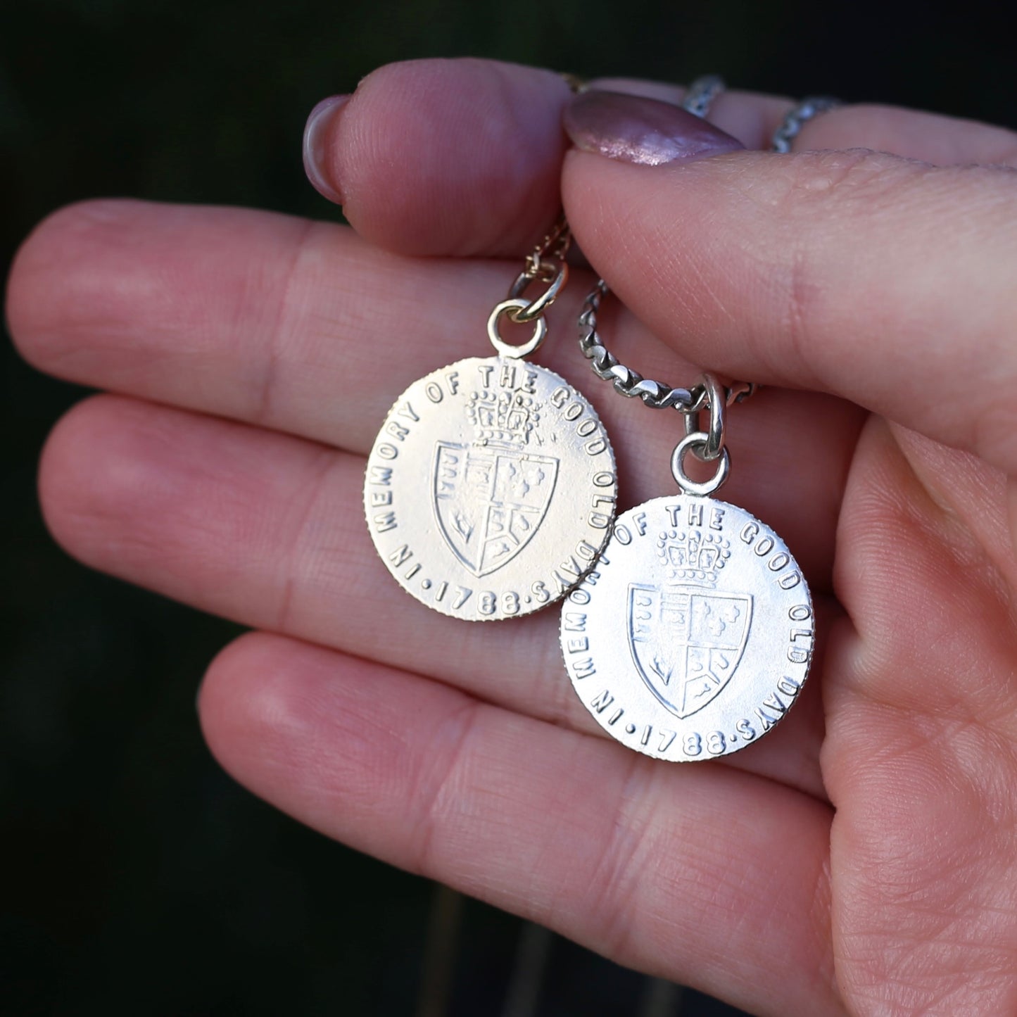 In Memory of the Good Old Days 1788 Gambling Token Pendant - King George III Reverse, Silver and 9ct Gold