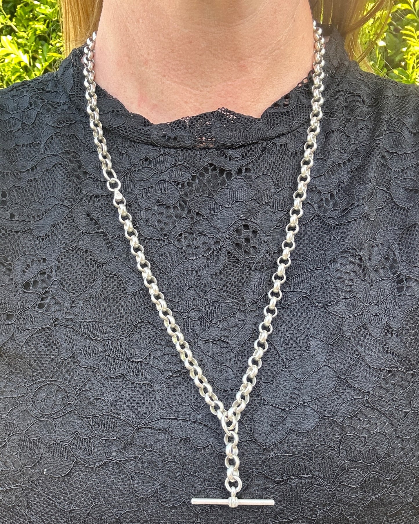 Over the Head 65cm New Zealand Made Silver Belcher Chain with Moving T-bar, 51.5g