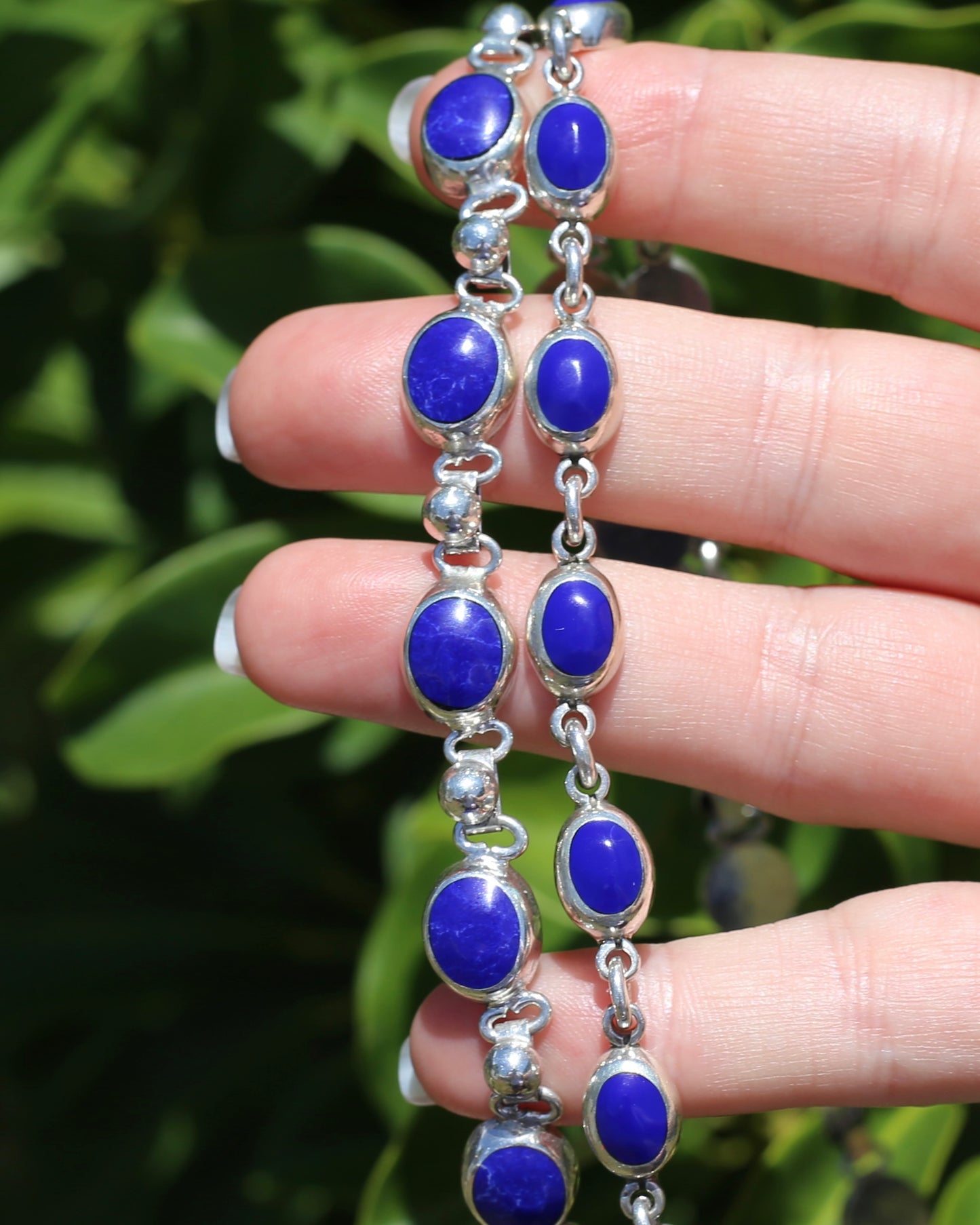 Vintage Mexican Bezel Set Lapis Necklace, 19 inches or 48cm, 51.6g