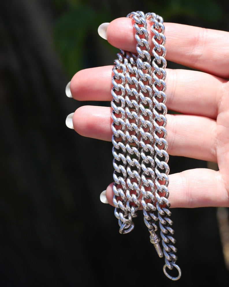 Vintage Silver Albert Chain, Likely American Made,  Swivel Albert Clasp, Sterling Silver, 50cm on 19.75 inches, 61.5g
