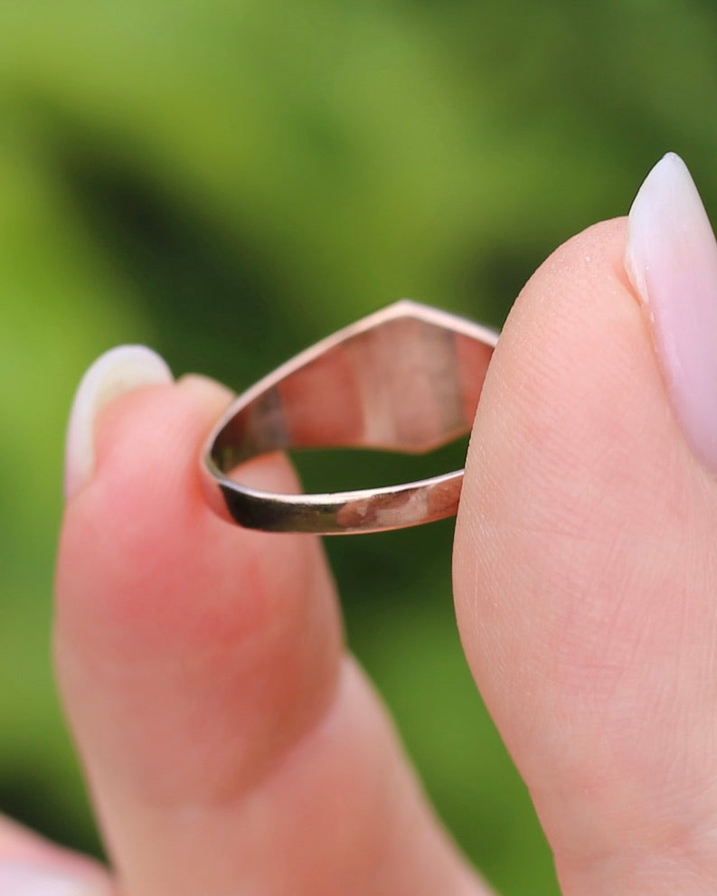 Outstanding Opals in Birmingham Made Rose Gold Shield Faced Ring, 9ct Rose Gold, size Q or 8.25, 2.57g