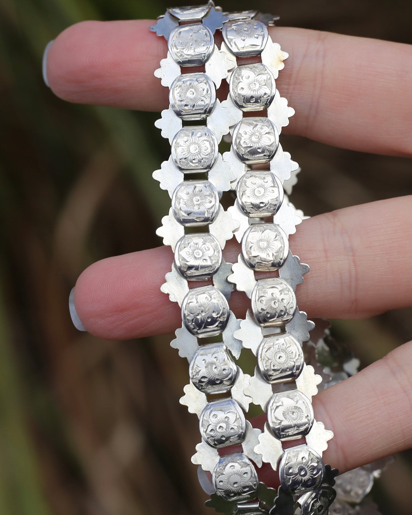 Antique Victorian Floral Book Chain, Silver, 45cm or 7.75 inches, 22.43g