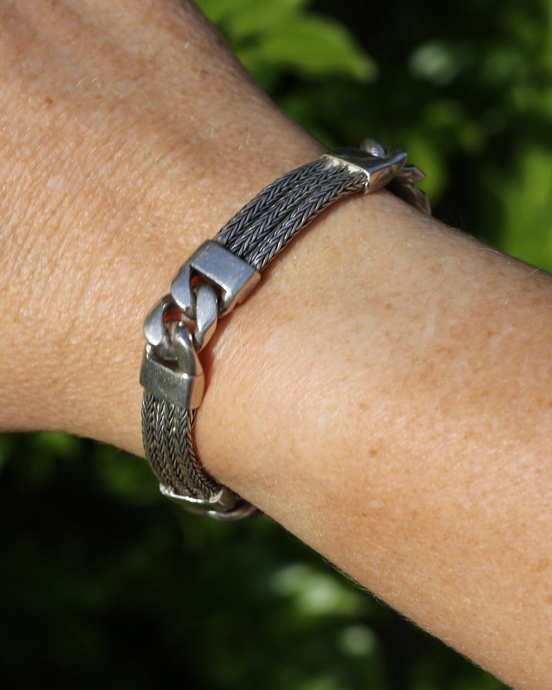Chunky Foxtail and Curb Bracelet, Sterling Silver, 17.5cm or just under 7 inches, 40.7g