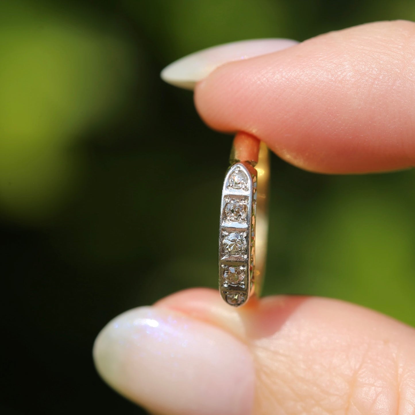 1930s Old Cut 5 Stone Diamond Ring, Platinum and 18ct Yellow Gold, size L or 5.75