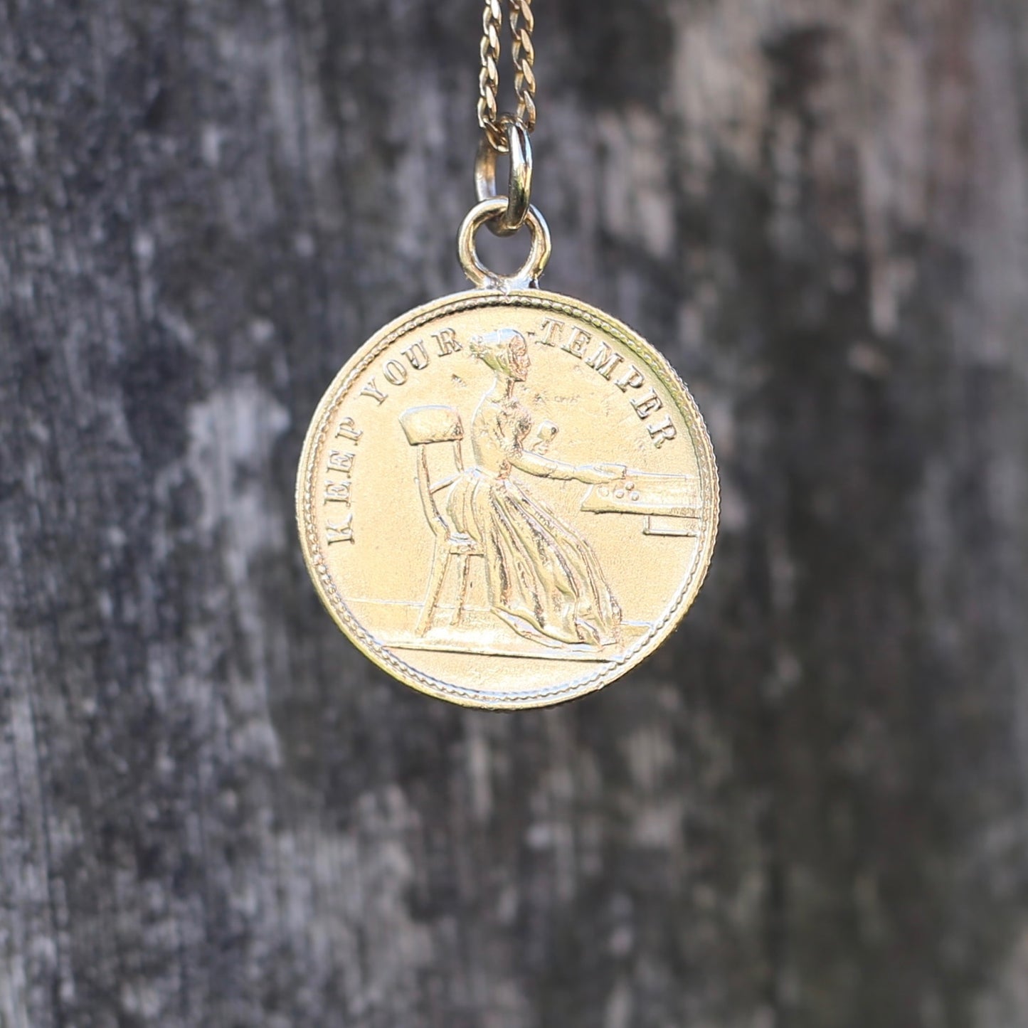 Keep Your Temper Gambling Token Pendant - Queen Victoria Reverse, Silver and 9ct Gold