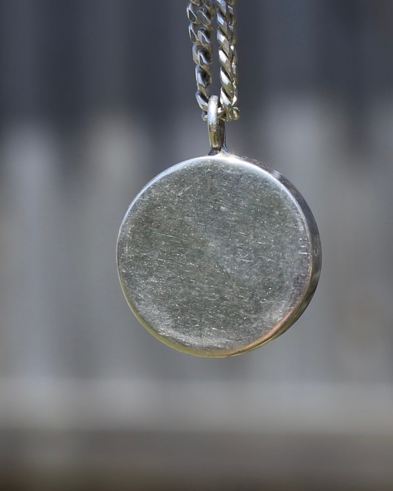 Vintage Chunky Black Agate and Silver Pendant, 13.2g