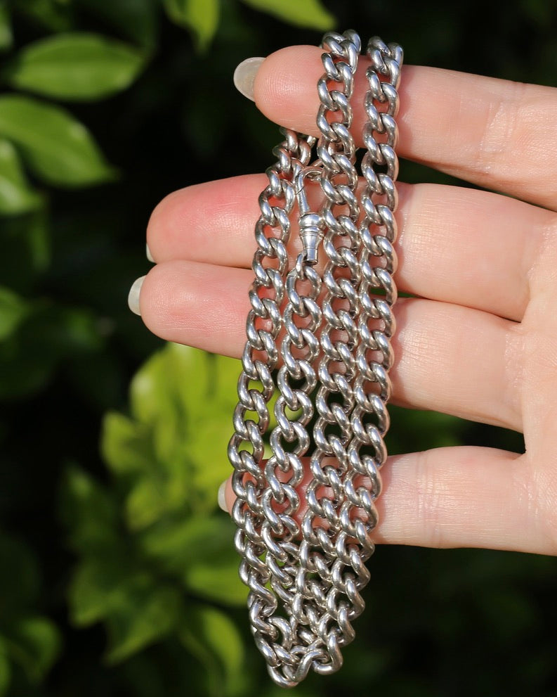 Vintage Silver Albert Chain, Likely American Made,  Swivel Albert Clasp, Sterling Silver, 50cm on 19.75 inches, 61.5g