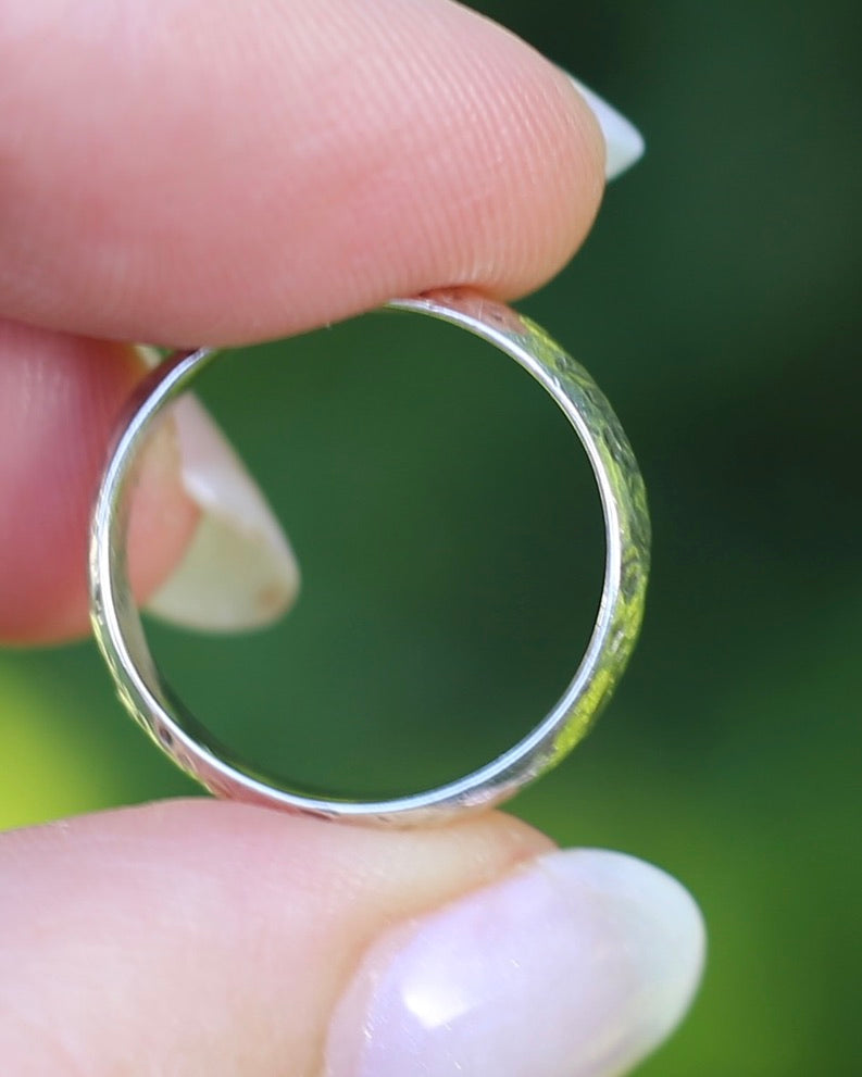 Textured, Hammered Finish Half Round Band, Sterling Silver, size L1/2 or 6 - will fit more like K1/2 or 5.5 due to width, 3.17g