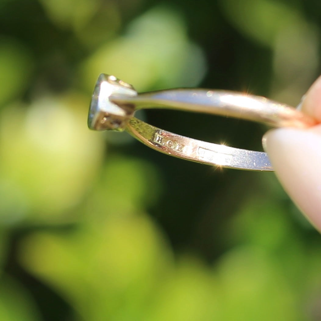 Early Australian Old Cut Diamond Solitaire by H. G. Rogers, 18ct White and Yellow Gold, size 9.5 or just over S1/2