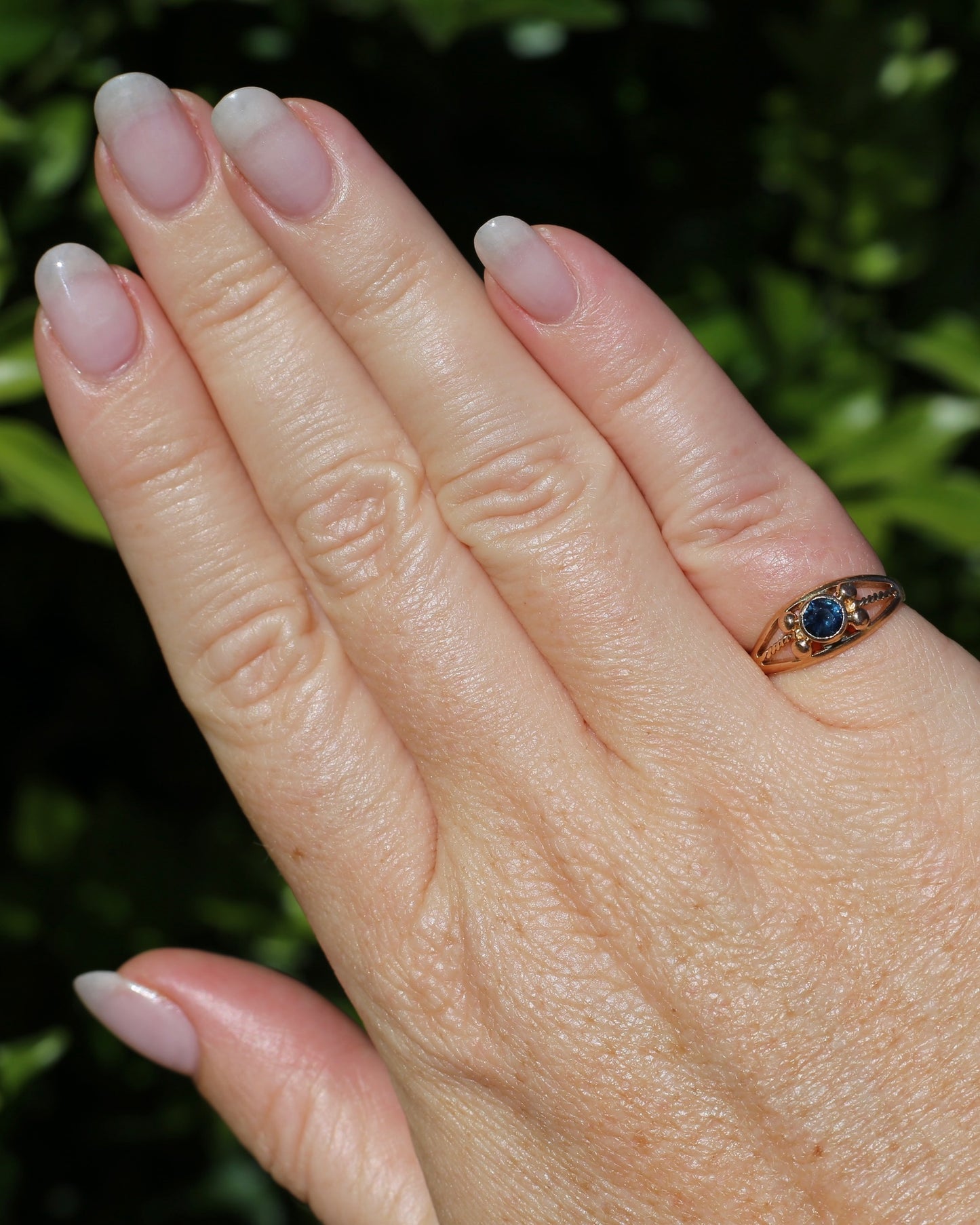 Bezel Set Blue Sapphire in Rose Gold Ring, 9ct Rose Gold, size K or 5.5, 2.30g