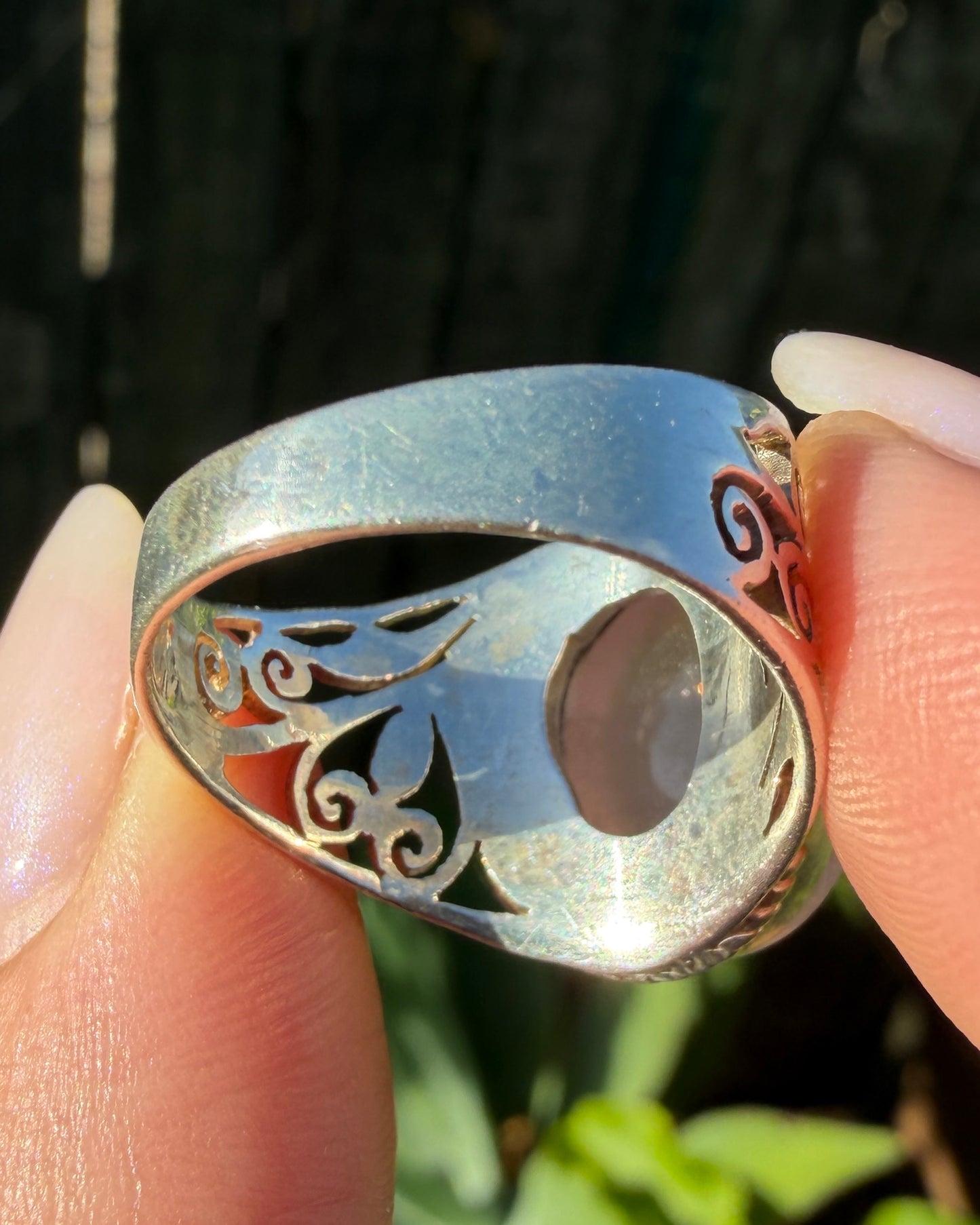 Rose Quartz Cabochon Ring, Sterling Silver, size P or 7.5 - fits more like an O or 7.25, 6.3g