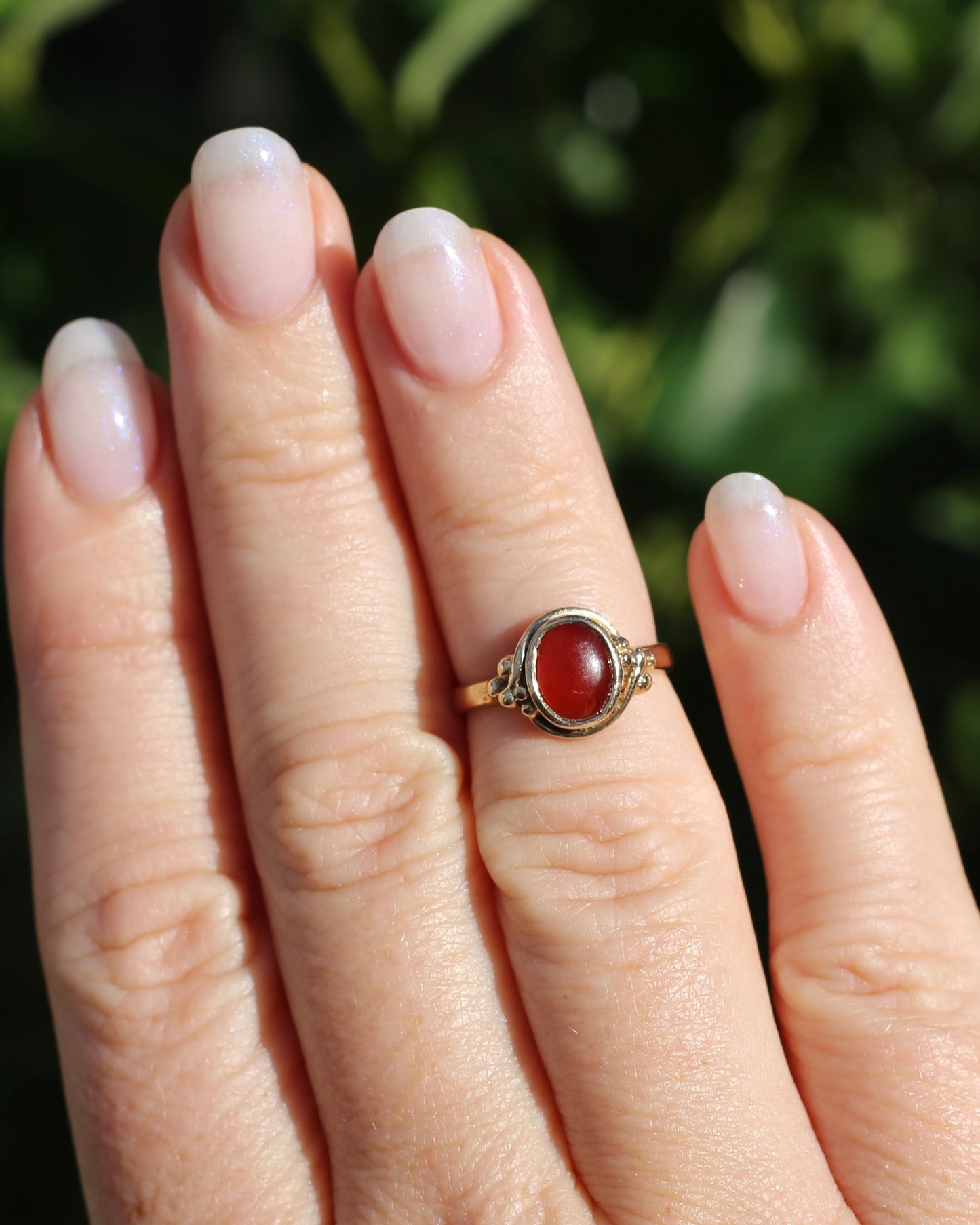 Bezel Set Carnelian Cabochon Signet Type Ring, 9ct Yellow Gold, size I1/2 or 4.5