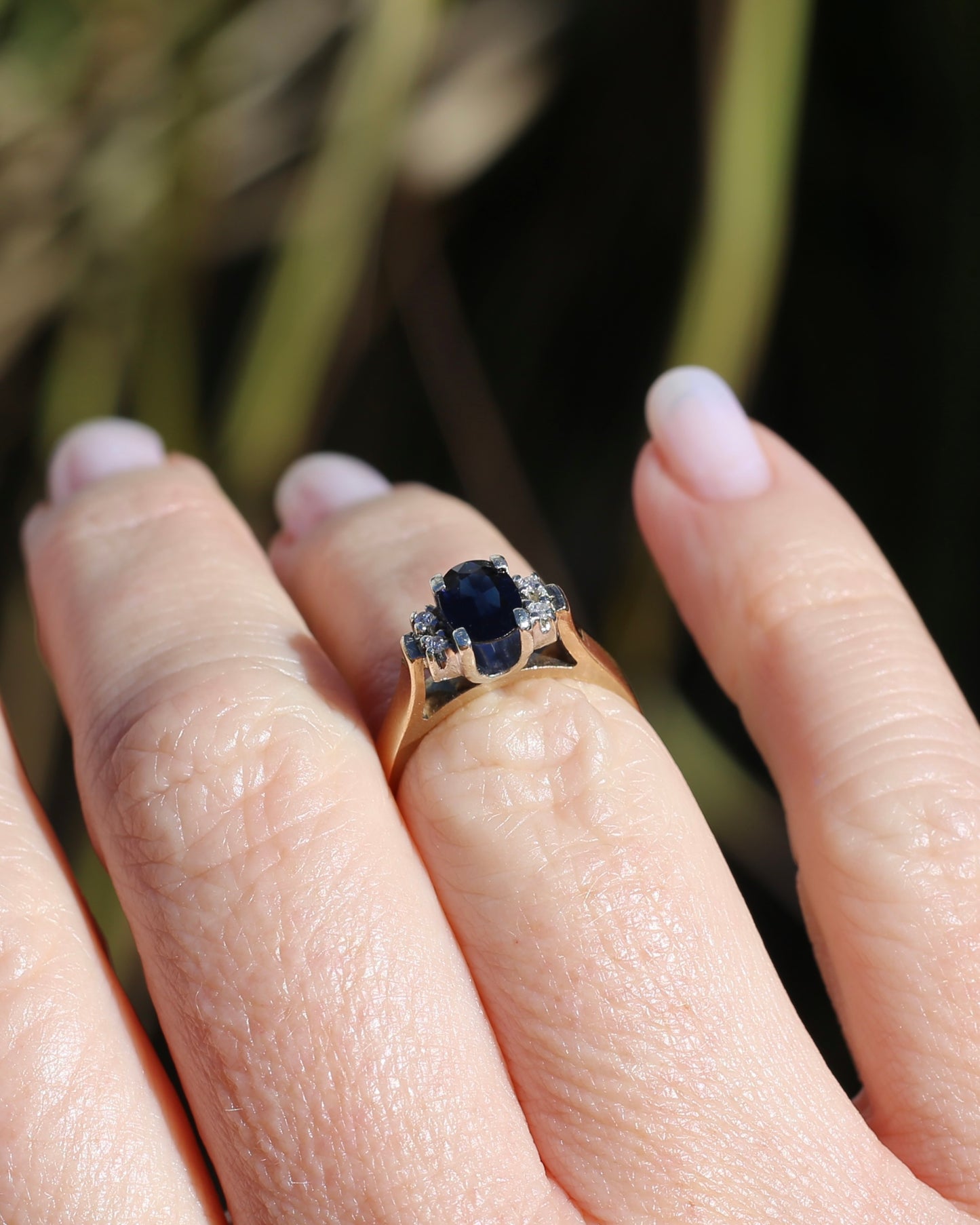 Circa 1970s Natural Sapphire and Diamond Ring, 9ct Yellow and White Gold, size M or 6.25, 4.19g