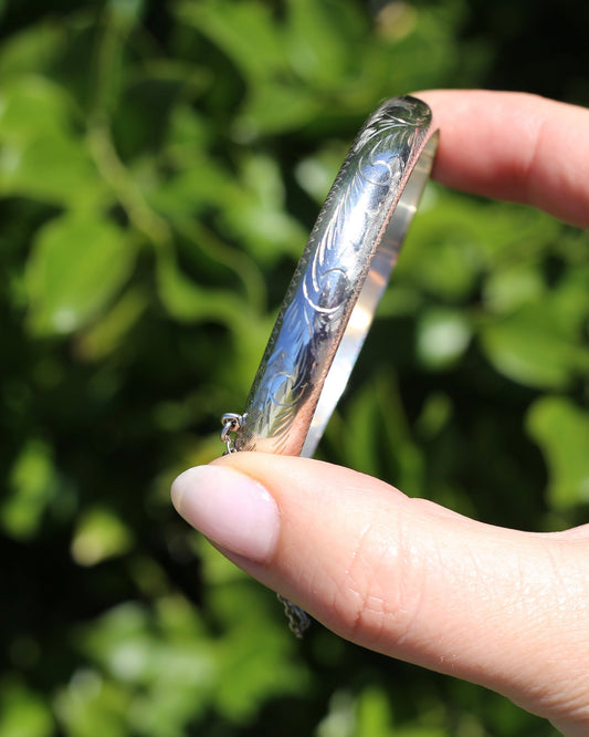 Vintage Hinged Engraved Silver Hollow Bangle, Sterling Silver