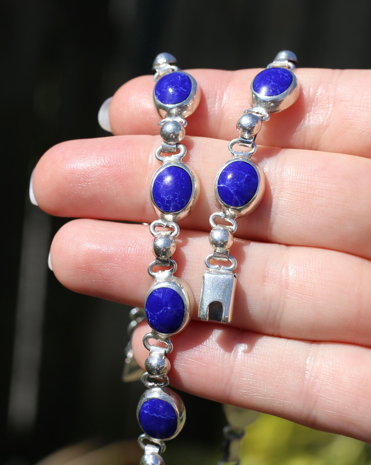 Vintage Mexican Bezel Set Lapis Necklace, 19 inches or 48cm, 51.6g