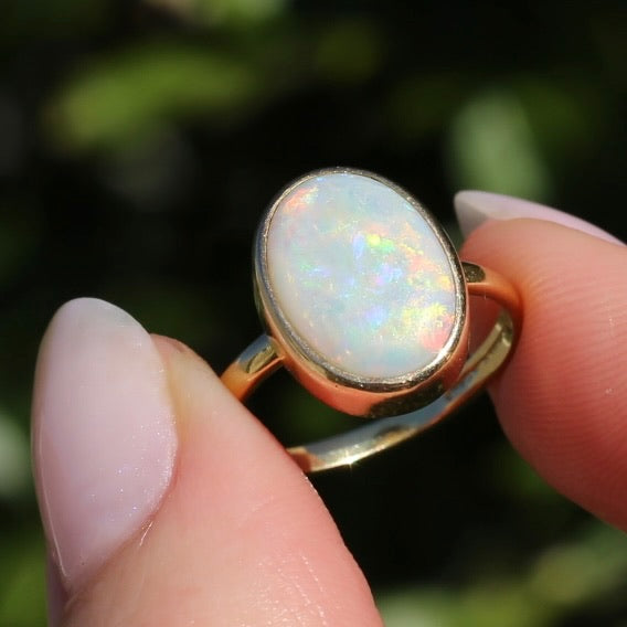 ON HOLD Early Australian Levinson Opal Ring, 18ct Yellow Gold, size N1/2 or 7