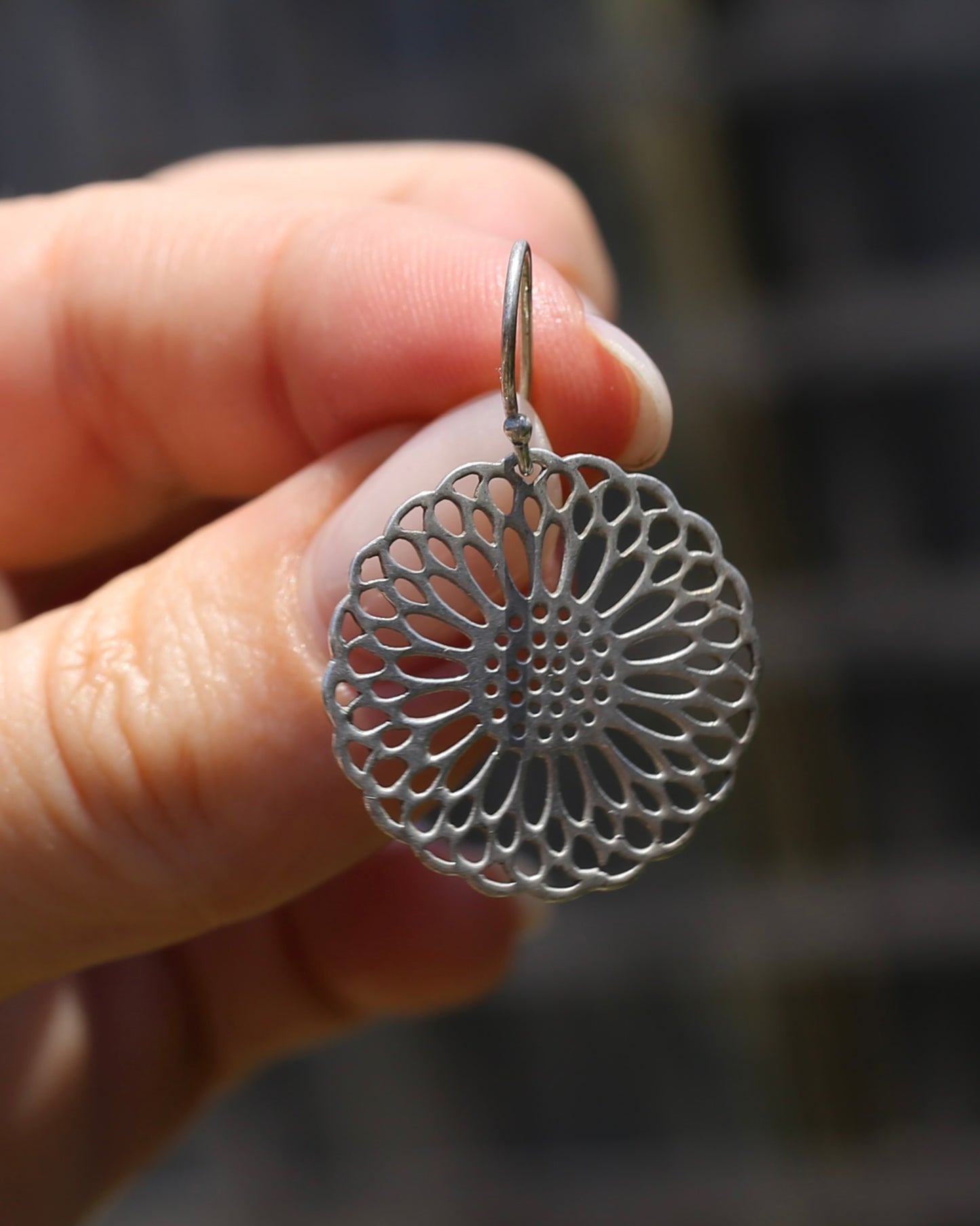 Silver Mandala Earrings on Earwires, Sterling Silver, 4.0g