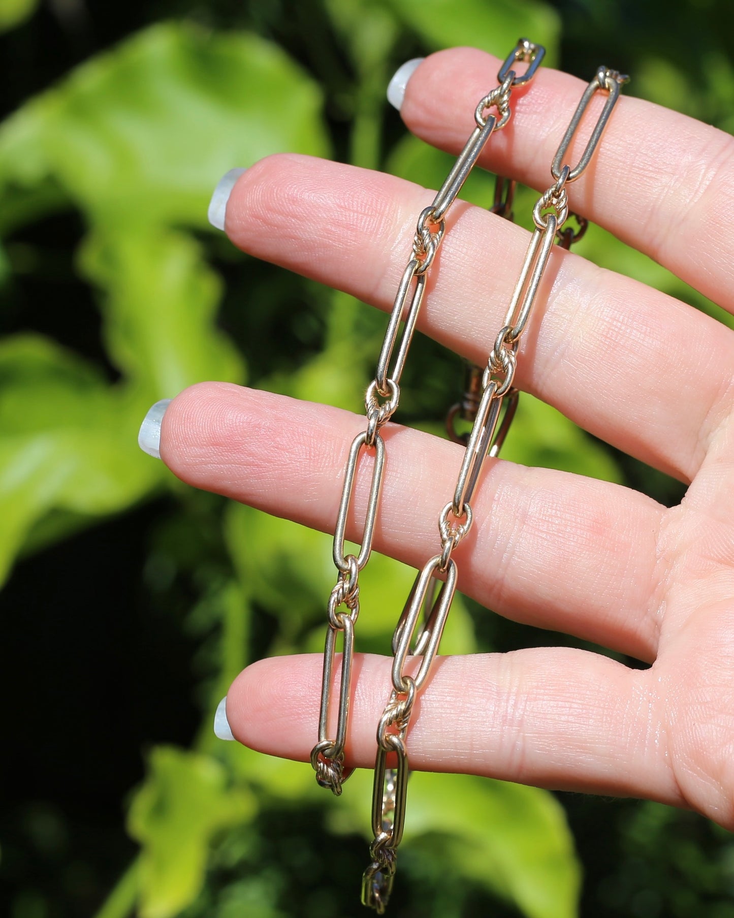 Vintique Trombone and Love Link Chain Single Albert Clasp, 9ct Gold, 51cm or 20 inches, 22.5g