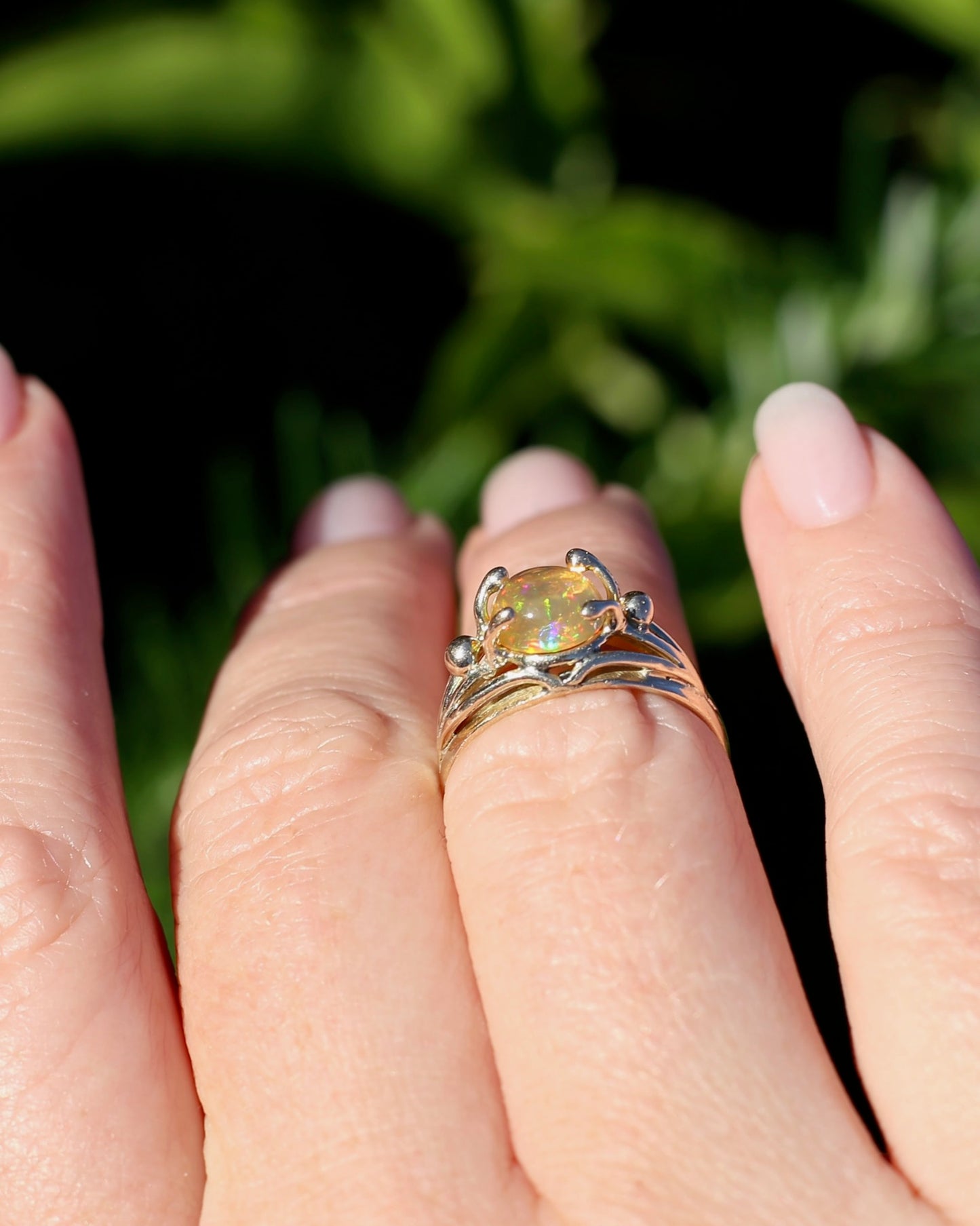 Mexican Opal Cabochon Ring, 14ct Yellow Gold, size 6 or L1/2