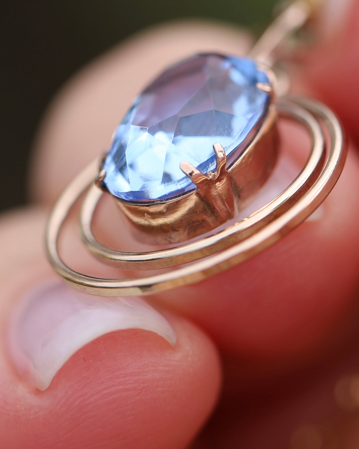 Circa 1940s Blue Glass Pendant, 9ct Old Rosey Gold, 2.35g