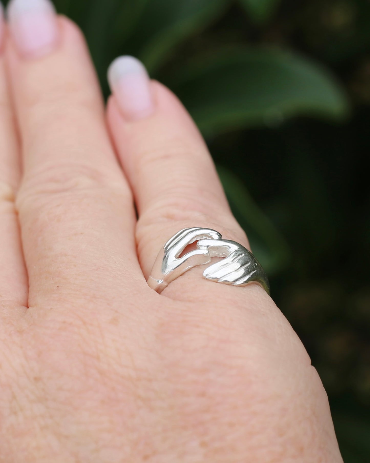 Modern Fede or Gimmel Ring, Sterling Silver, size L1/2 or 6, 3.8g