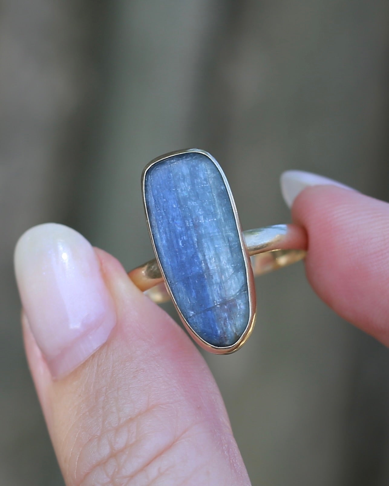 Rustic Freeform Labradorite Cabochon in Bezel Setting, 9ct Yellow Gold, size X1/2 or 11.75