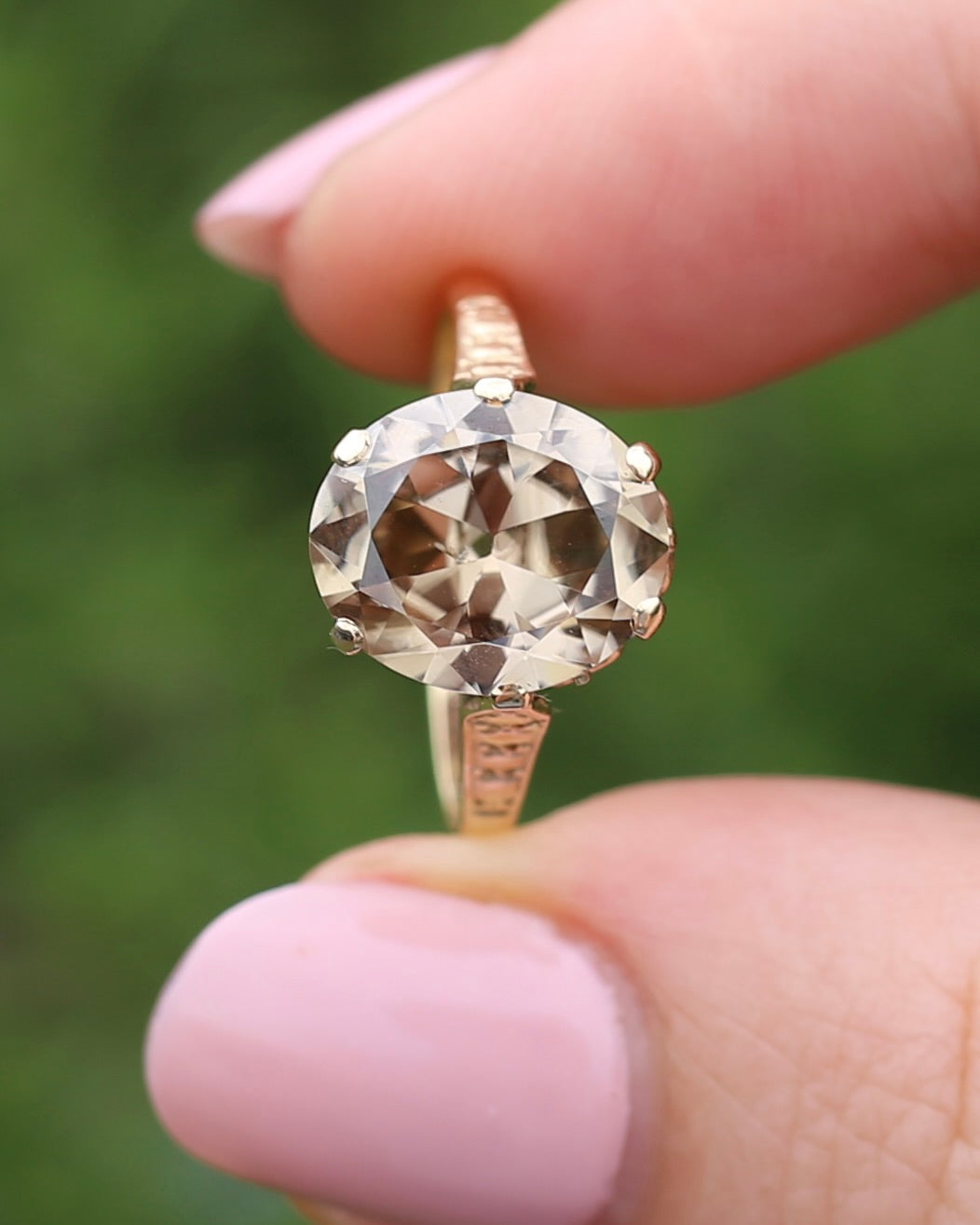 5.68ct Oval Natural Australian Zircon, In 1973 Birmingham Made Ring, 9ct Yellow Gold, size O1/2 or 7.5, 3.41g