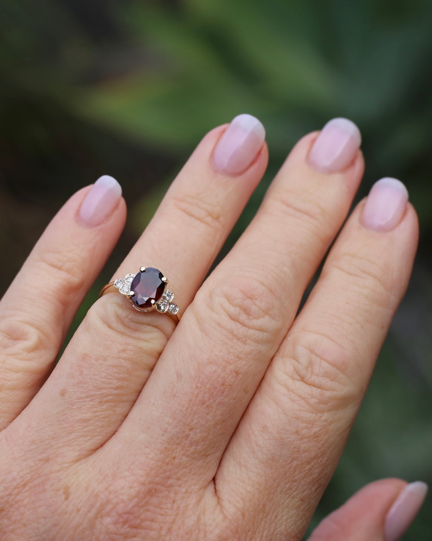 2.45ct Deep Red Whisky Zircon and Diamond RIng, 9ct Yellow Gold, size L or 5.75, 2.33g