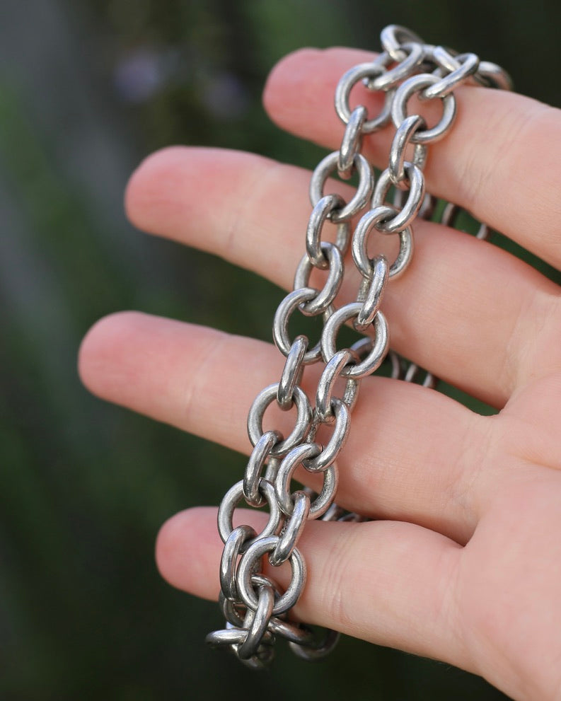 Vintage Chunky Oval Cable Chain with Textured Clasp, Sterling Silver, 42cm or 16.5inches, 50.7g
