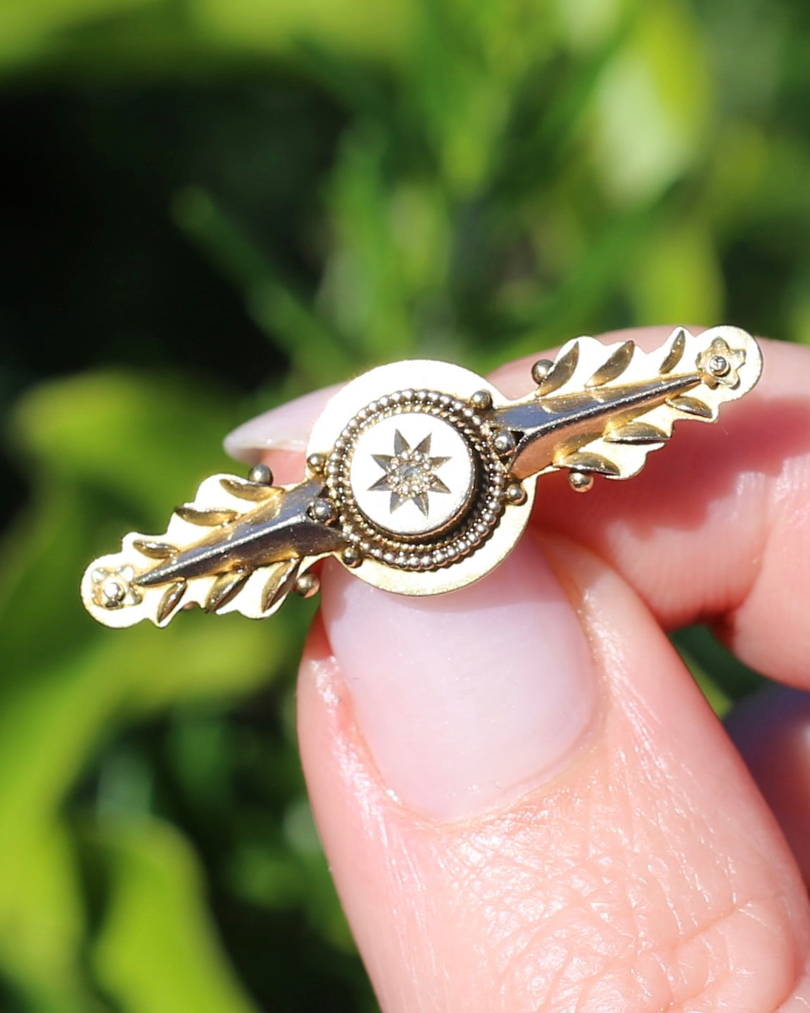 Antique 15ct Gold Brooch with Rose Cut Diamond, 15ct Rosey Gold, Silver Pin, 2.33g