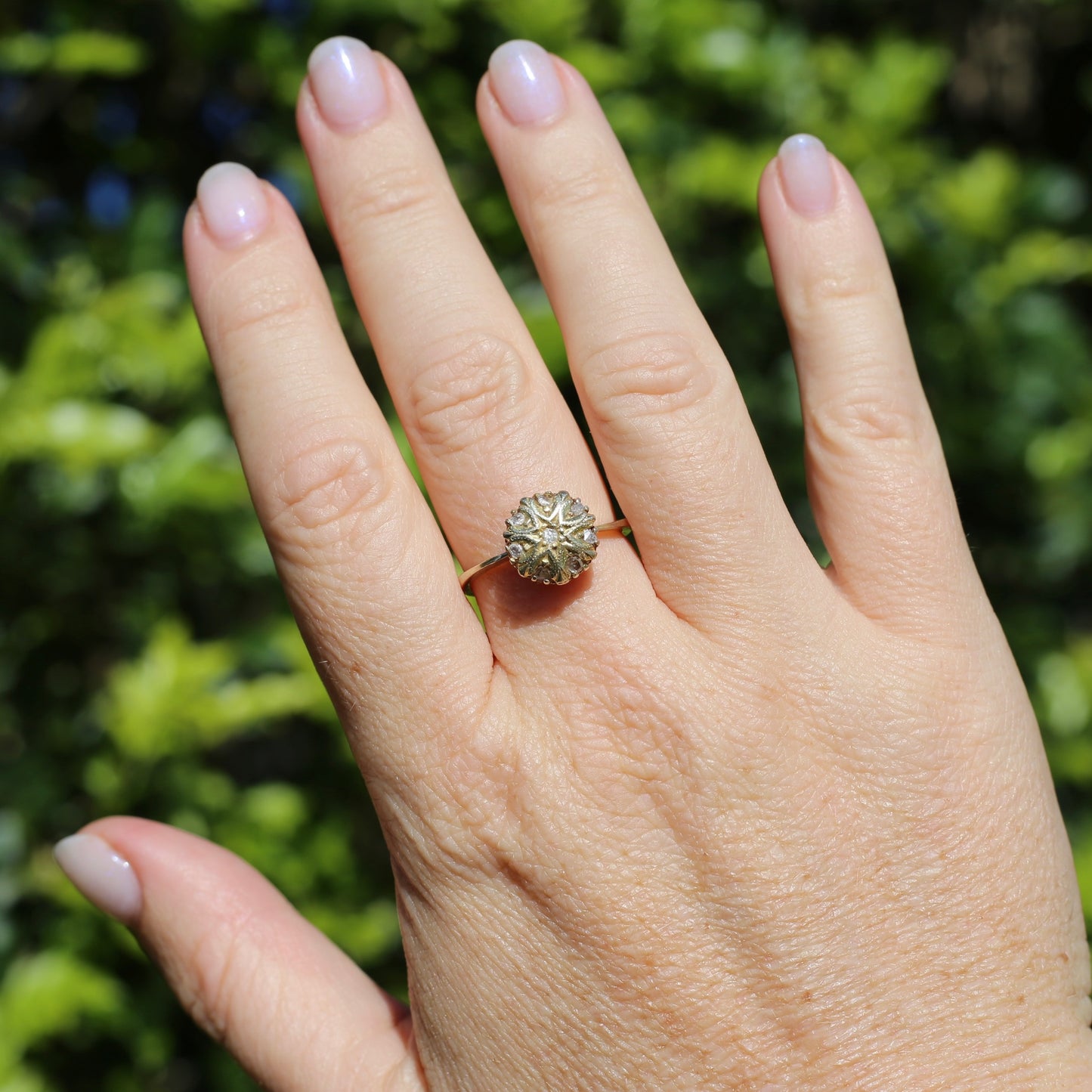 Rustic Handmade Likely Victorian Rose and Table Cut Diamond & Quartz Ring, approx 12ct Yellow Gold, size T or 9.5