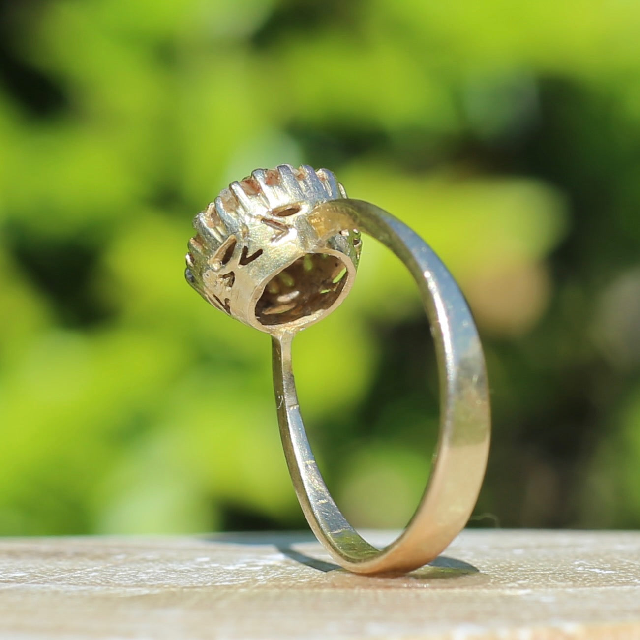 Rustic Handmade Likely Victorian Rose and Table Cut Diamond & Quartz Ring, approx 12ct Yellow Gold, size T or 9.5