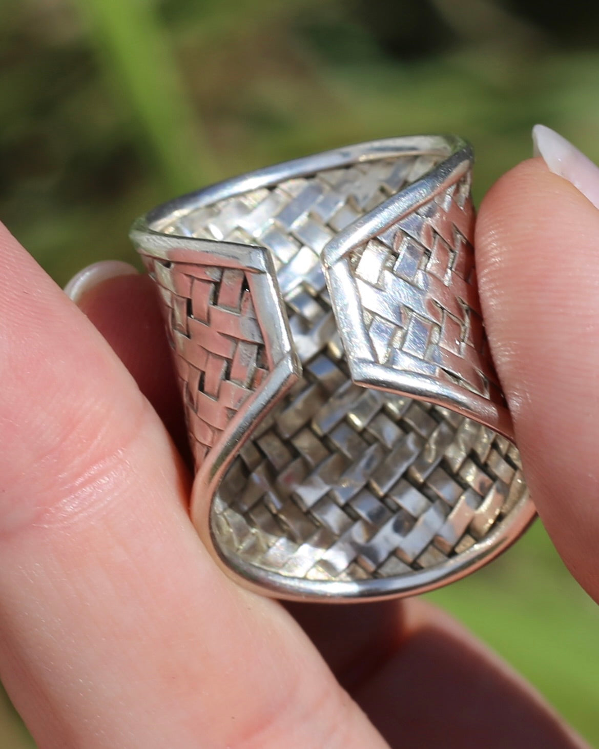 Woven Silver Cuff Ring, Sterling Silver, currently fits like a size P1/2 or Q - but easily sizeable, 8.2g