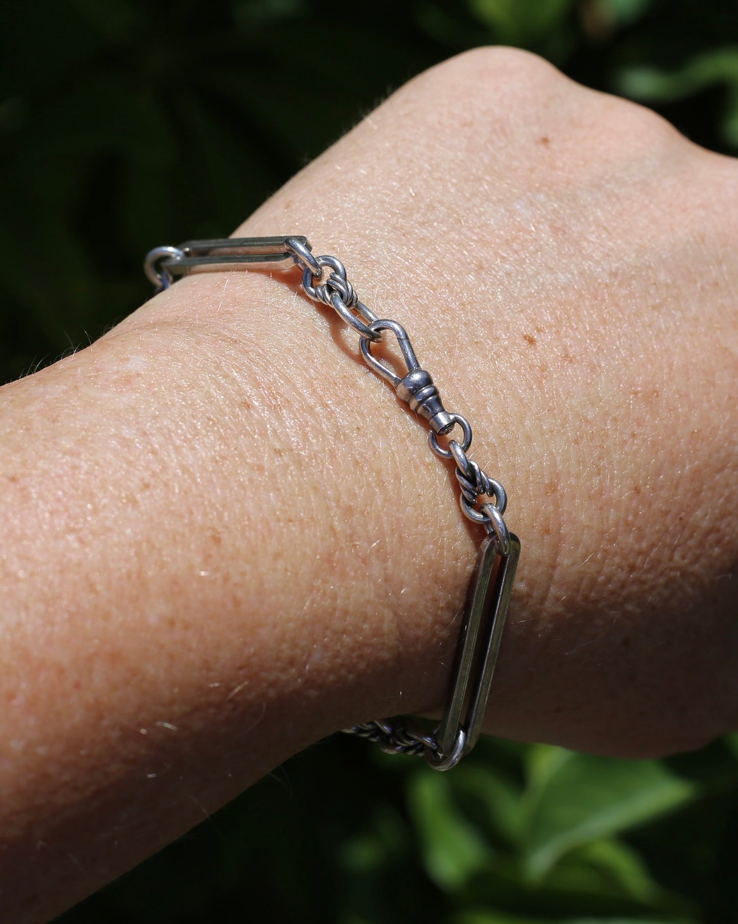 Love Link and Trombone Link Bracelet or Extender with Albert Clasp, Sterling Silver, 7.75 inches or 19.5cm, 11.88g