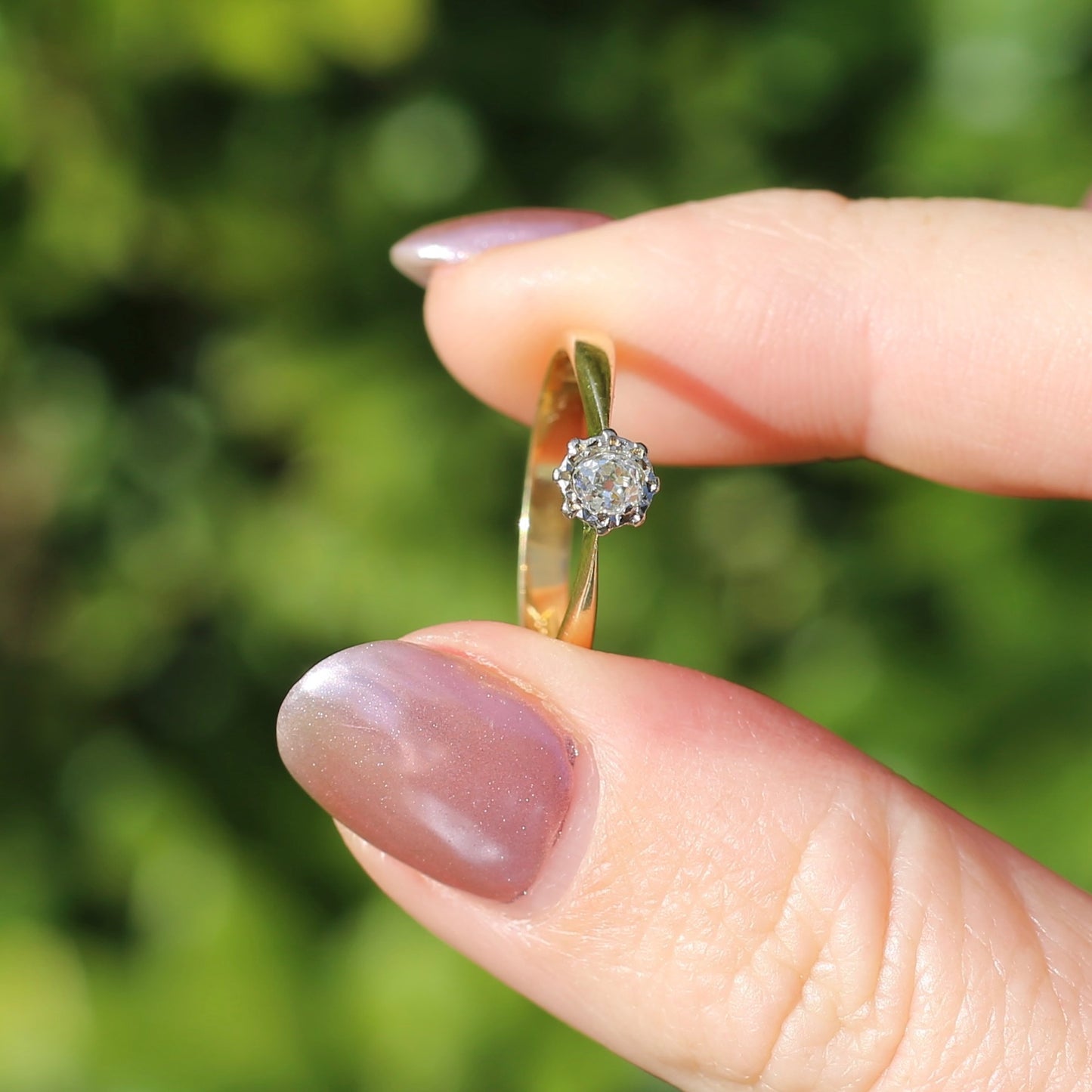 0.19ct Old Cut Diamond Solitaire, remade in 1984, 18ct Yellow and White Gold, size 6.5 or M1/2