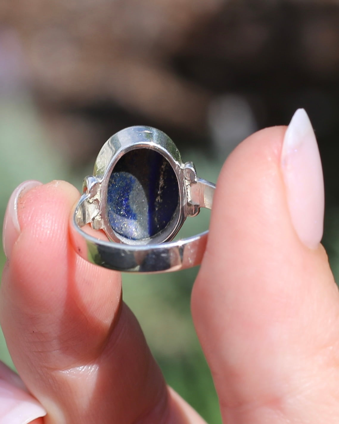 Lapis Cabochon in Silver Bezel Setting, Sterling Silver, size P1/2 or just under 8, 4.9g