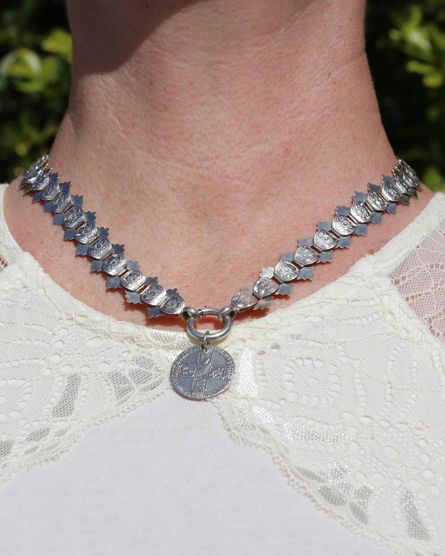 Antique Victorian Floral Book Chain, Silver, 45cm or 7.75 inches, 22.43g