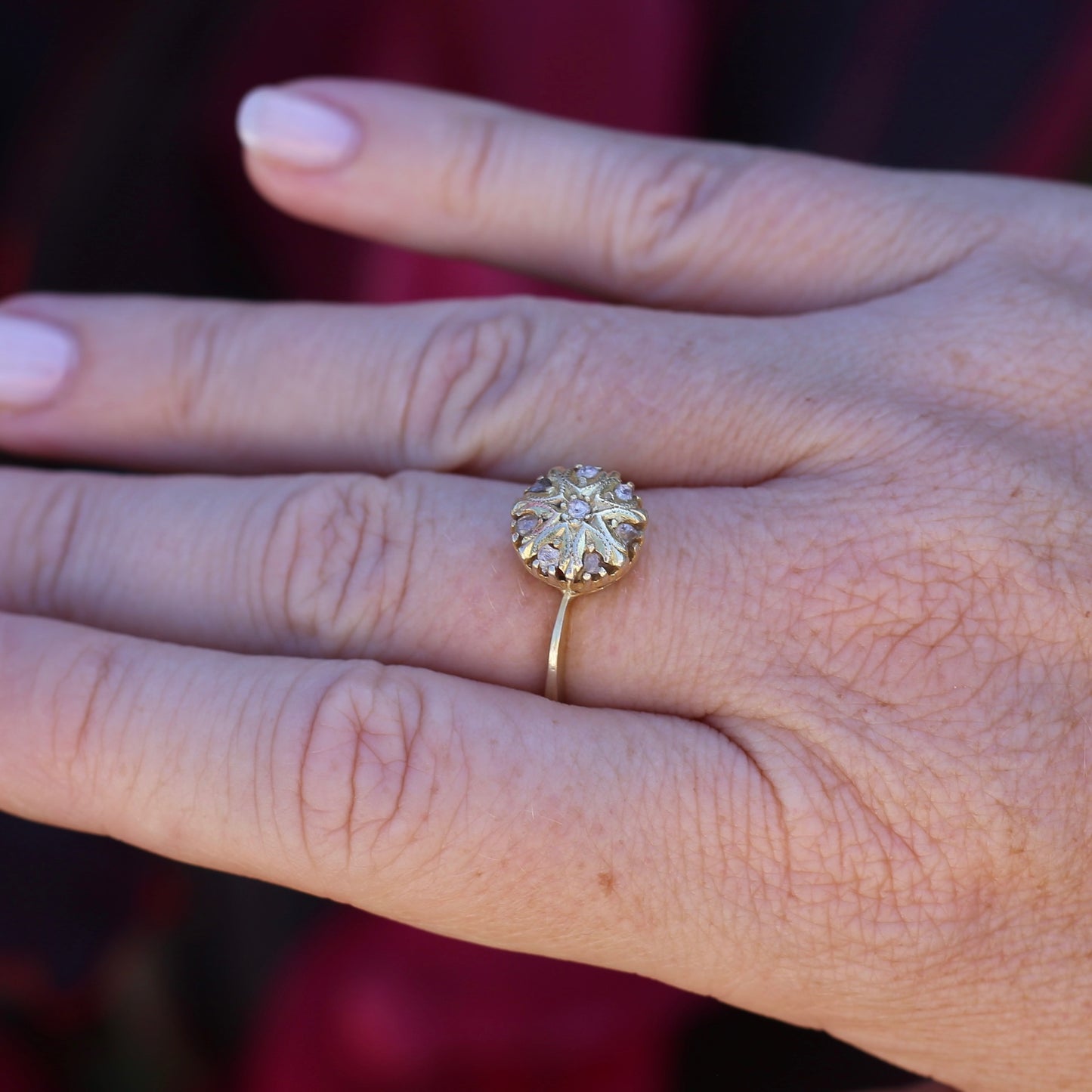 Rustic Handmade Likely Victorian Rose and Table Cut Diamond & Quartz Ring, approx 12ct Yellow Gold, size T or 9.5