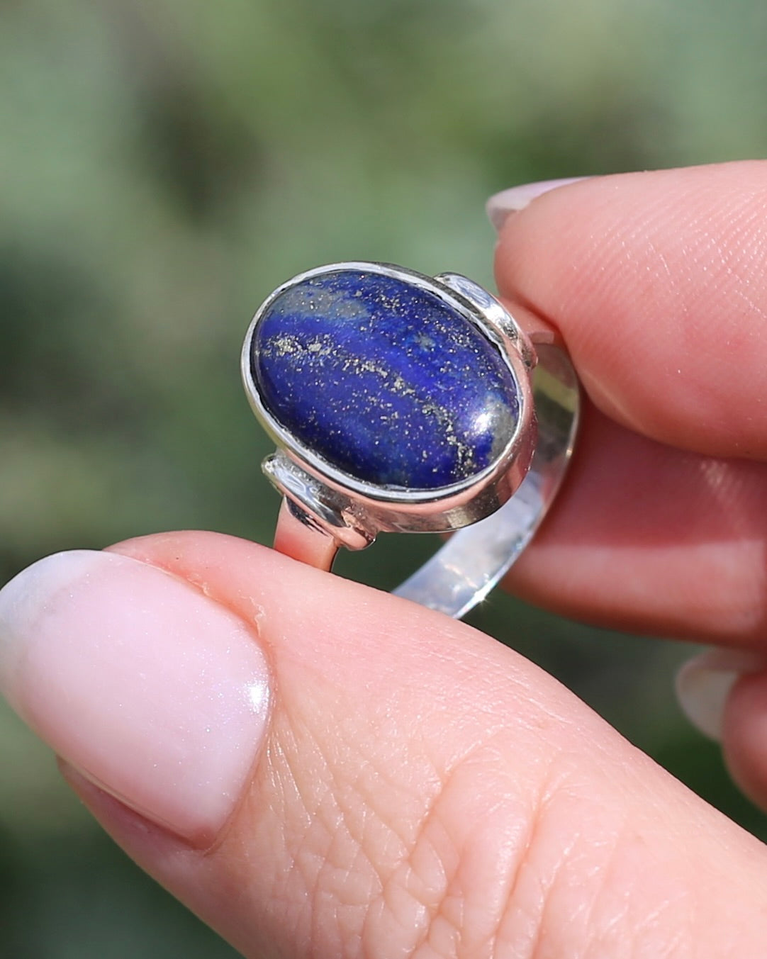 Lapis Cabochon in Silver Bezel Setting, Sterling Silver, size P1/2 or just under 8, 4.9g