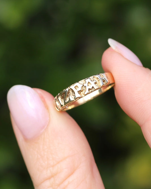 MIZPAH ring, 9ct Yellow Gold, size P or 7.75