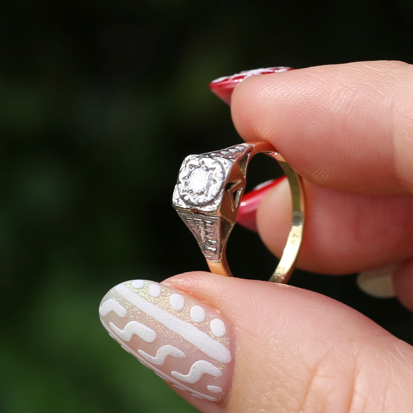 1930s Art Deco Inspired Platinum and 18ct Gold Solitaire Ring, size N or almost 6.75