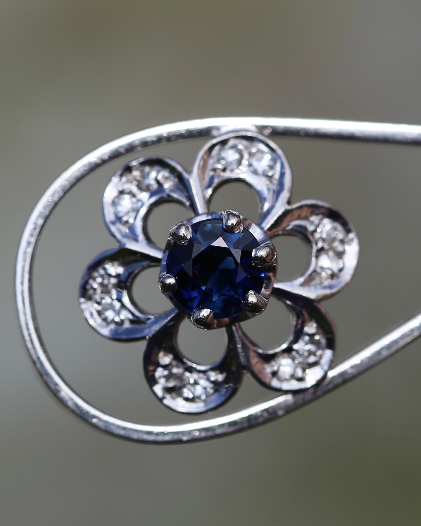 Vintage Natural Sapphire and Diamond Pendant, 18ct White Gold, 2.64g